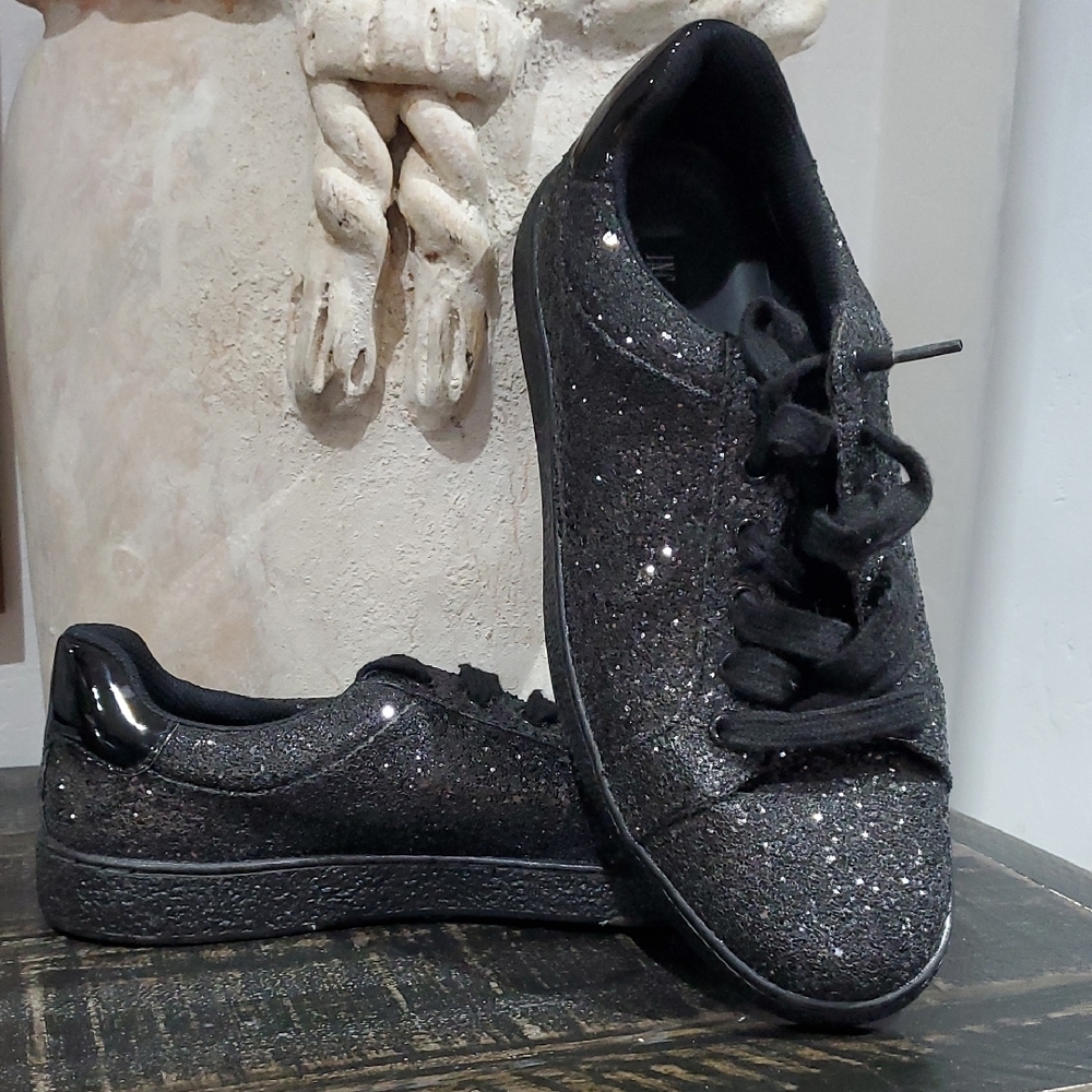 INC International Concepts Silas Black Sparkle Glitter Sneakers Glam Shimmer Pop